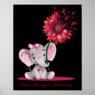 Brain Aneurysm Awareness Cute Elephant Sunflower B Poster