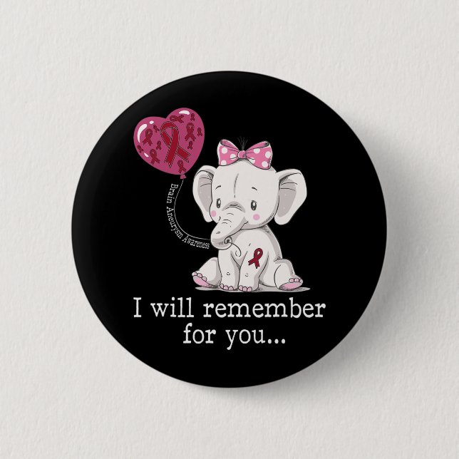 Brain Aneurysm Awareness Elephant  6 Cm Round Badge (Front)