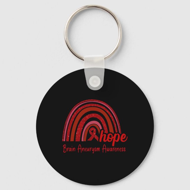 Brain Aneurysm Awareness Hope Rainbow  Key Ring (Front)