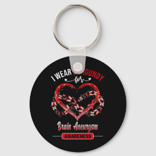 Brain Aneurysm Awareness I Wear Burgundy Butterfly Key Ring