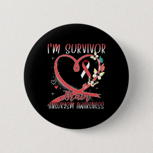 Brain Aneurysm Awareness I'm Survivor Heart Ribbon 6 Cm Round Badge