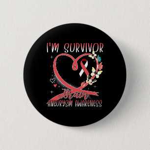 Brain Aneurysm Awareness I'm Survivor Heart Ribbon 6 Cm Round Badge