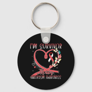 Brain Aneurysm Awareness I'm Survivor Heart Ribbon Key Ring