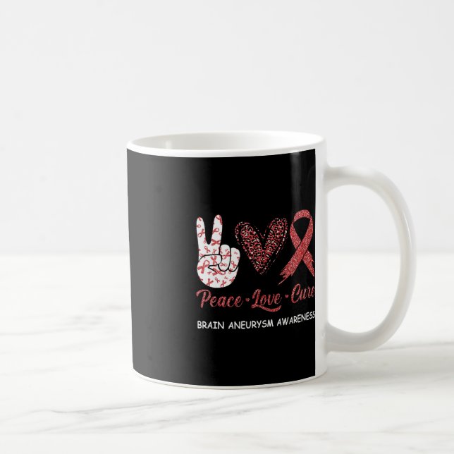 Brain Aneurysm Awareness Peace Love Cure Leopard 1 Coffee Mug (Right)
