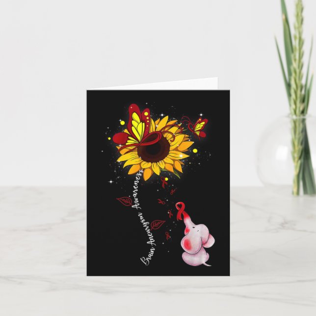 Brain Aneurysm Awareness Sunflower Elephant Men  Card (Front)