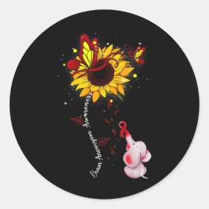 Brain Aneurysm Awareness Sunflower Elephant Men  Classic Round Sticker