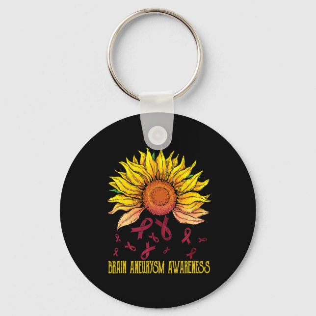 Brain Aneurysm Awareness Sunflower  Key Ring (Front)