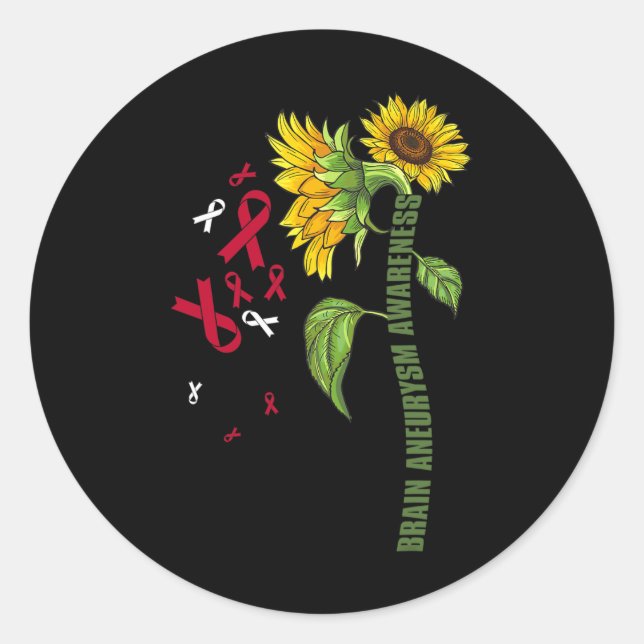 Brain Aneurysm Awareness Sunflower Surgery Support Classic Round Sticker (Front)
