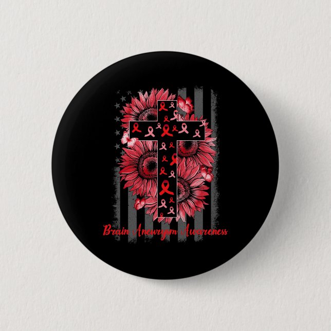 Brain Aneurysm Awareness Sunflower Warrior Support 6 Cm Round Badge (Front)