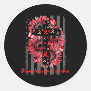 Brain Aneurysm Awareness Sunflower Warrior Support Classic Round Sticker