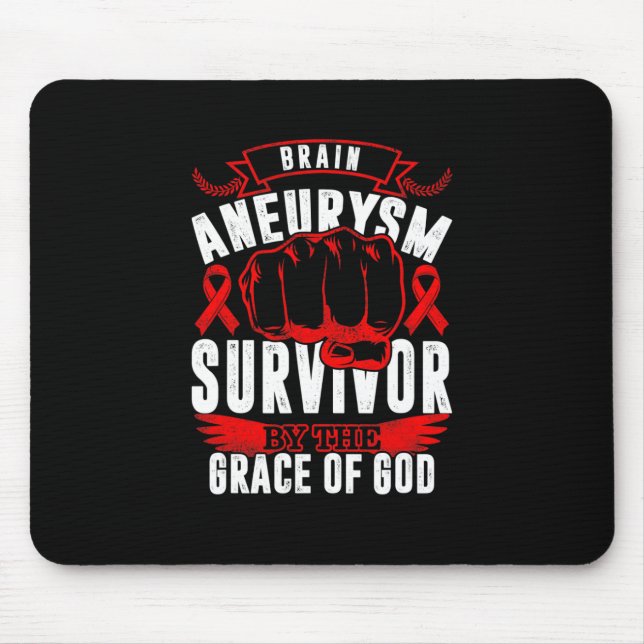 Brain Aneurysm Awareness Survivor By God Grace Red Mouse Pad (Front)