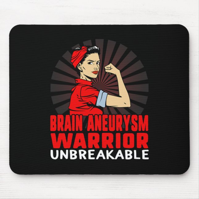 Brain Aneurysm Awareness Unbreakable Women red Rib Mouse Pad (Front)