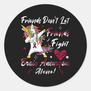 Brain Aneurysm Awareness Unicorn Burgundy Ribbon S Classic Round Sticker