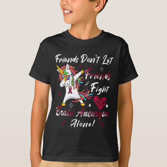 Brain Aneurysm Awareness Unicorn Burgundy Ribbon S T-Shirt (Front)