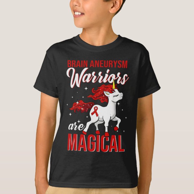 Brain Aneurysm Awareness Warrior Fun Unicorn  T-Shirt (Front)
