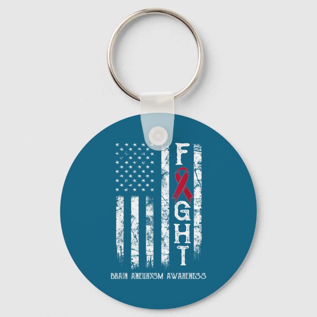 Brain aneurysm warrior us flag key ring (Front)
