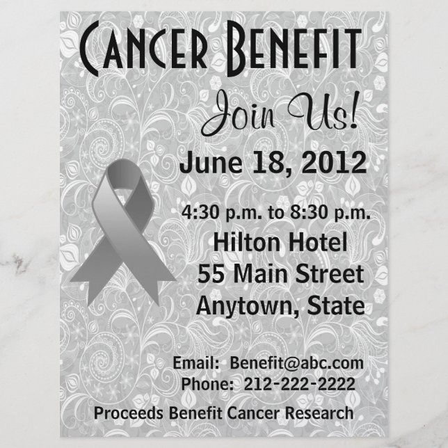 Brain Cancer Awareness Benefit Grey Floral Flyer (Front)