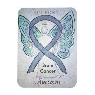 Brain Cancer Awareness Grey Ribbon Angel Magnet