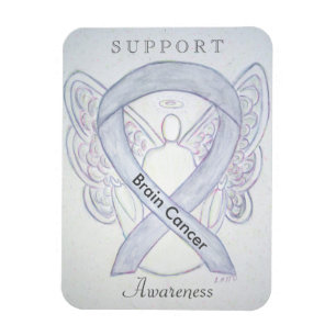 Brain Cancer Awareness Grey Ribbon Angel Magnets