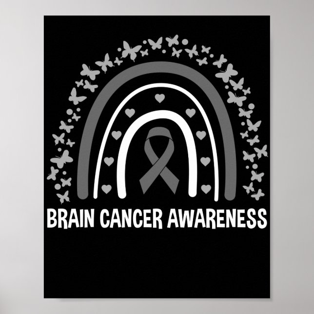 Brain Cancer Awareness Rainbow  Brain Tumour Grey Poster (Front)