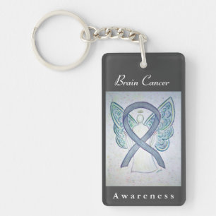 Brain Cancer Awareness Ribbon Angel Art Keychains