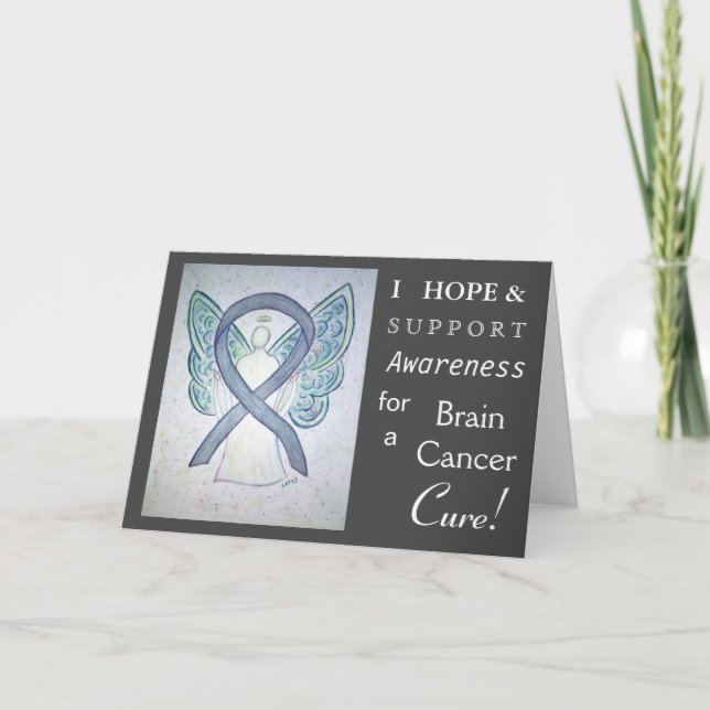 Brain Cancer Awareness Ribbon Angel Greeting Card (Front)