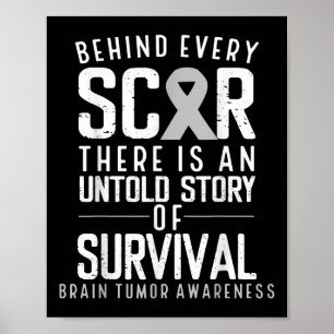 Brain Cancer Awareness Survivor Grey Ribbon Brain Poster
