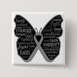 Brain Cancer Butterfly Collage of Words 15 Cm Square Badge