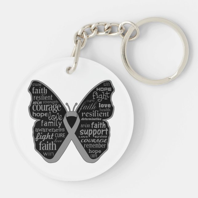 Brain Cancer Butterfly Collage of Words Key Ring (Back)