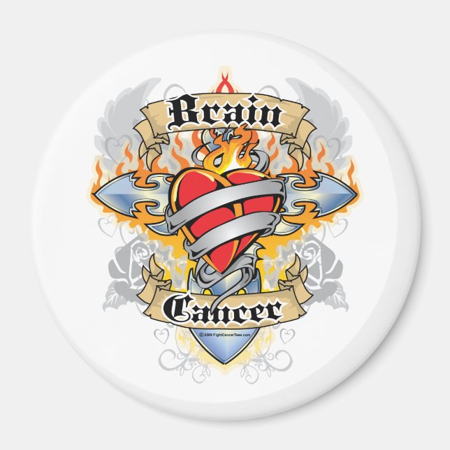 Brain Cancer Cross & Heart Magnet (Front)