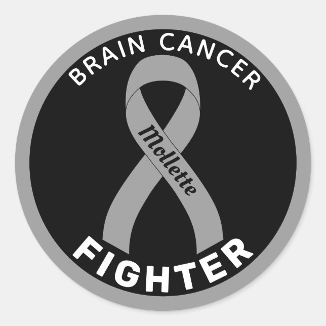 Brain Cancer Fighter Ribbon Black Round Sticker (Front)