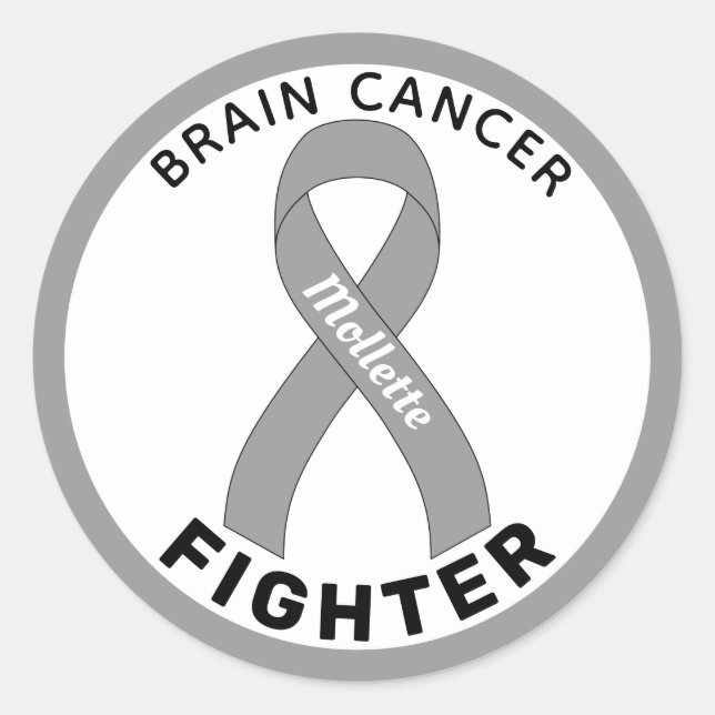 Brain Cancer Fighter Ribbon White Round Sticker (Front)