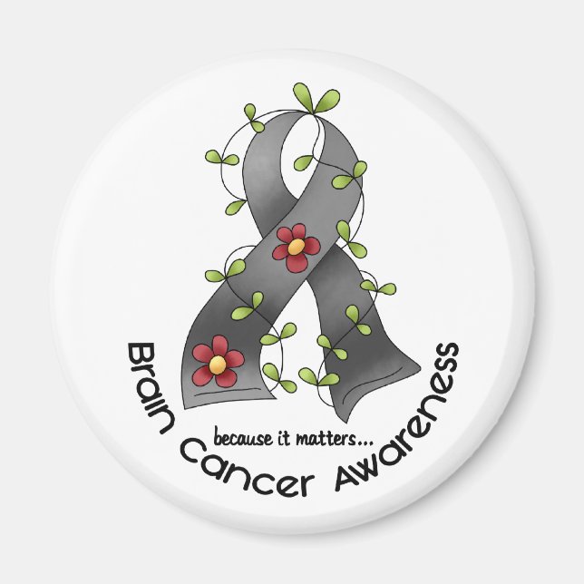 Brain Cancer FLOWER RIBBON 1 Magnet (Front)