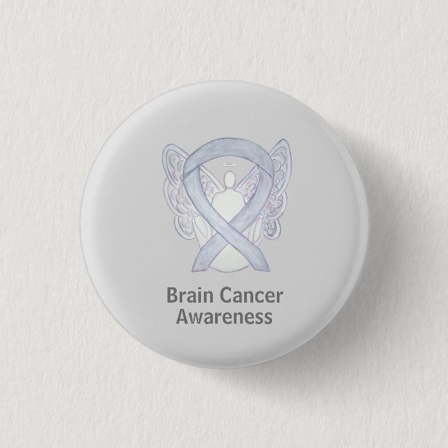 Brain Cancer Gray Awareness Ribbon Custom Buttons (Front)