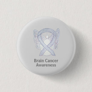 Brain Cancer Gray Awareness Ribbon Custom Buttons