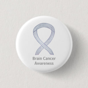 Brain Cancer Grey Awareness Ribbon Button Pin