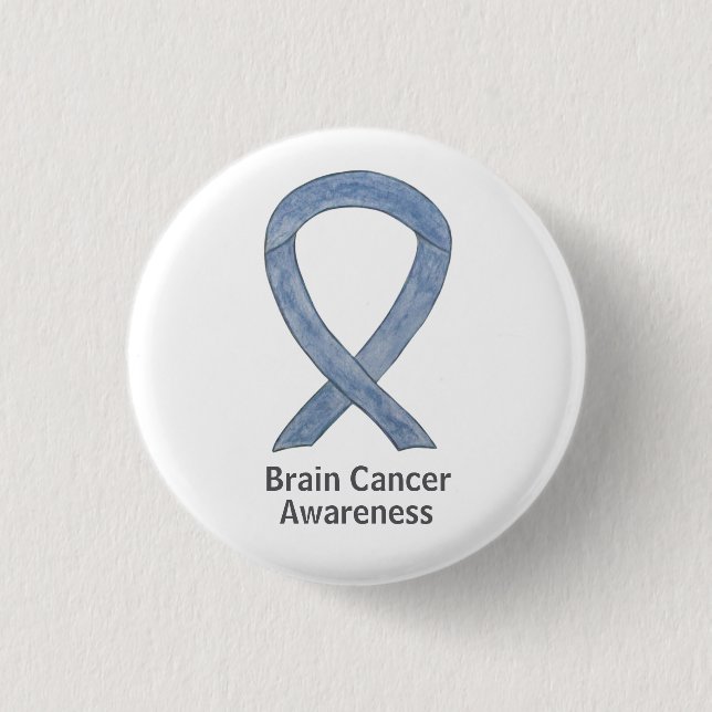 Brain Cancer Grey Awareness Ribbon Button Pins (Front)