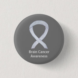 Brain Cancer Grey Awareness Ribbon Button Pins