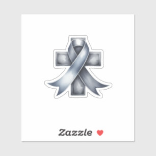 Brain Cancer Grey Ribbon with Cross 