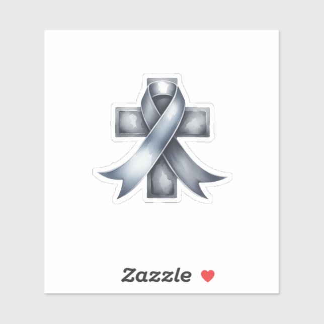 Brain Cancer Grey Ribbon with Cross  (Sheet)