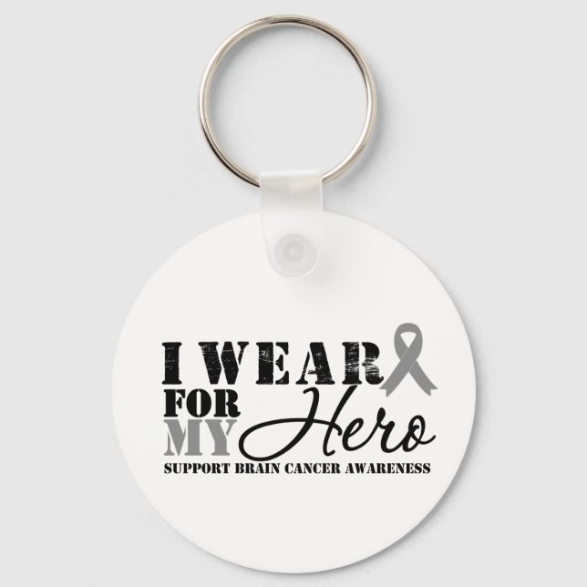 Brain Cancer Hero Gray Ribbon Key Ring (Front)