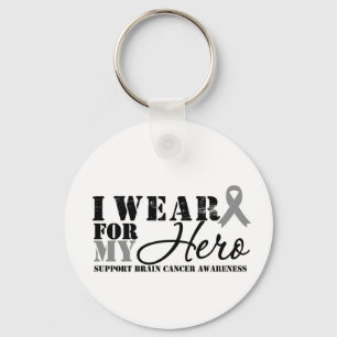 Brain Cancer Hero Grey Ribbon Key Ring