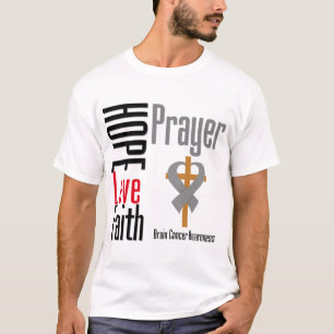 Brain Cancer Hope Love Faith Prayer Cross T-Shirt