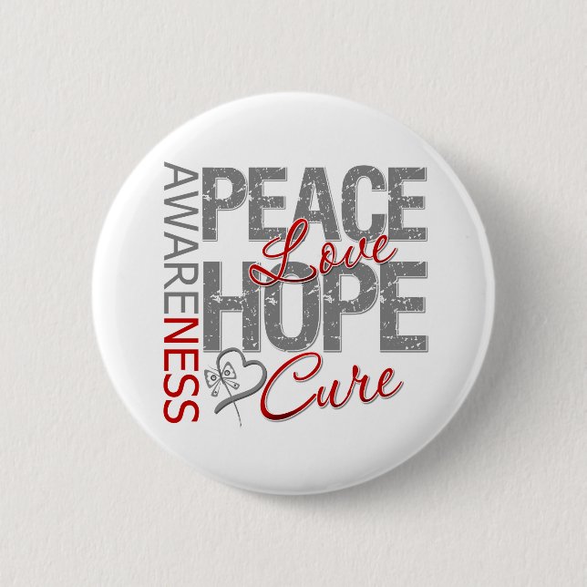 Brain Cancer Peace Love Cure 6 Cm Round Badge (Front)