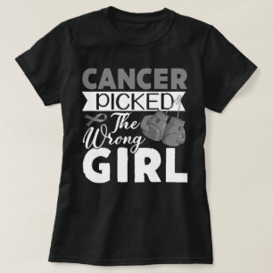 Brain Cancer Picked The Wrong Girl Grey Ribbon T-Shirt