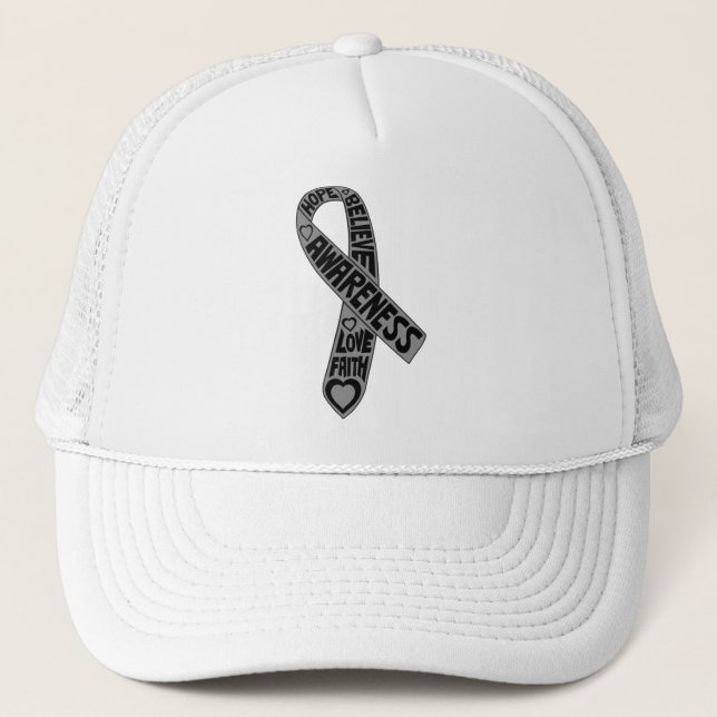 Brain Cancer Slogans Ribbon Trucker Hat (Front)