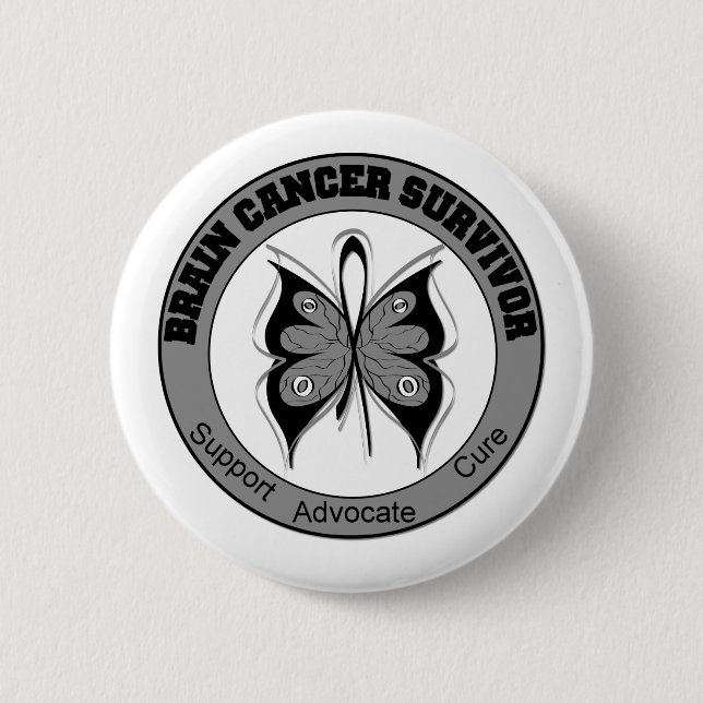 Brain Cancer Survivor Butterfly 6 Cm Round Badge (Front)