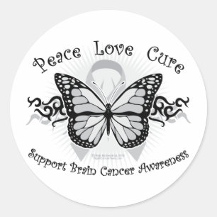 Brain Cancer Tribal Butterfly Classic Round Sticker