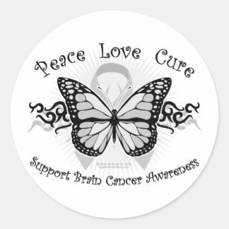 Brain Cancer Tribal Butterfly Classic Round Sticker