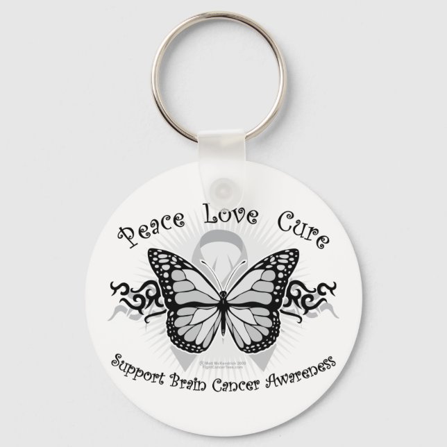 Brain Cancer Tribal Butterfly Key Ring (Front)